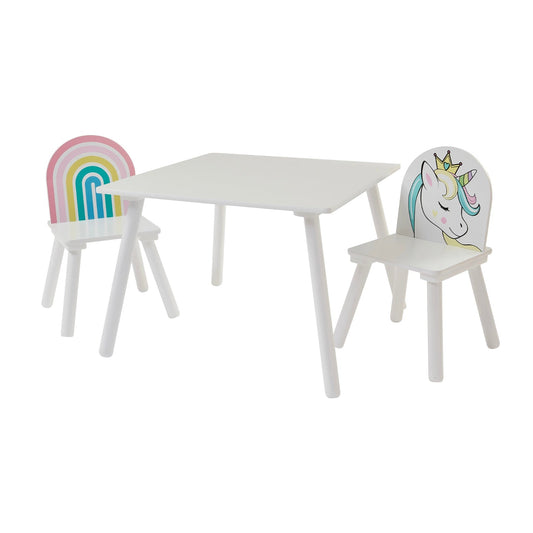 Children's Unicorn Wood Table and 2 Chairs Set | White | 2 Years +