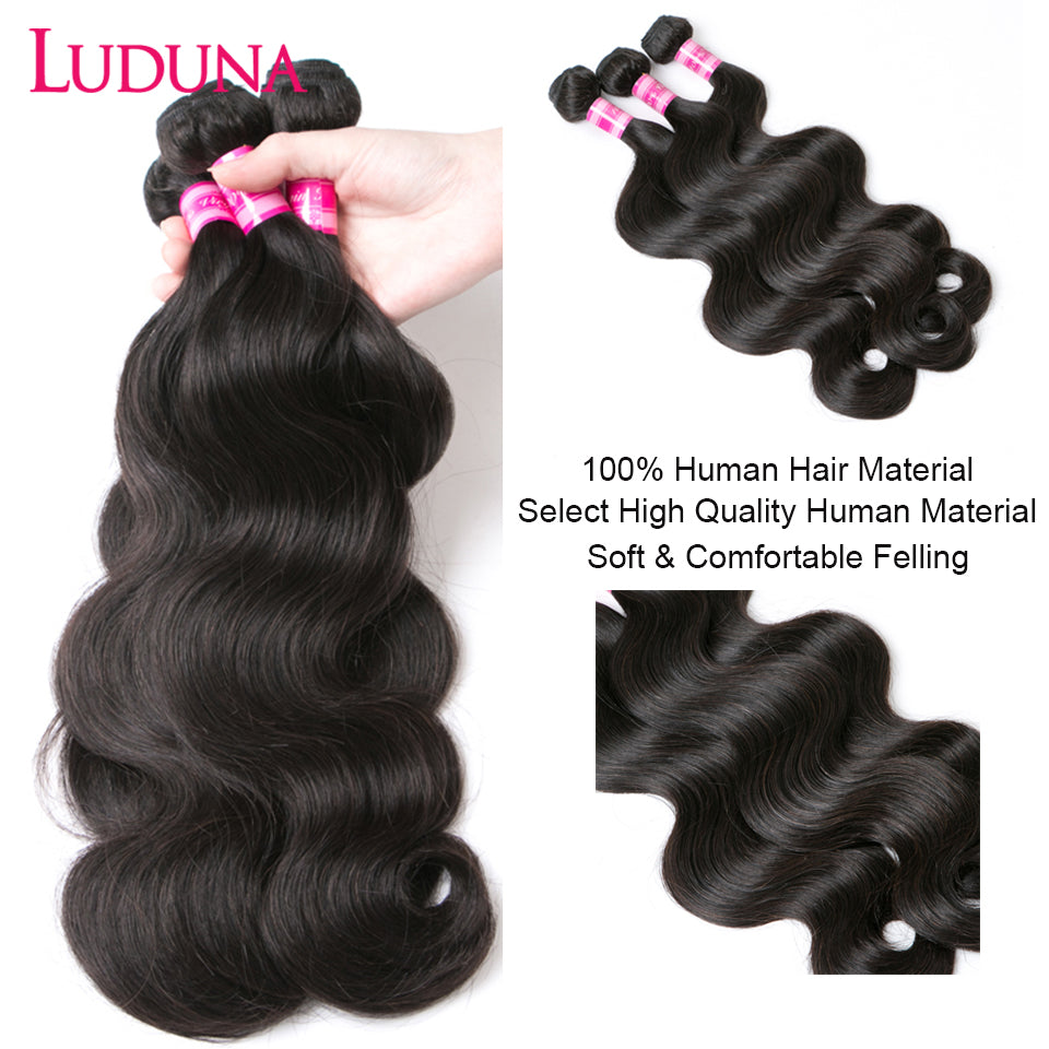 Luduna Hair Body Wave Bundles Brazilian Hair Weave Bundles 150% Human