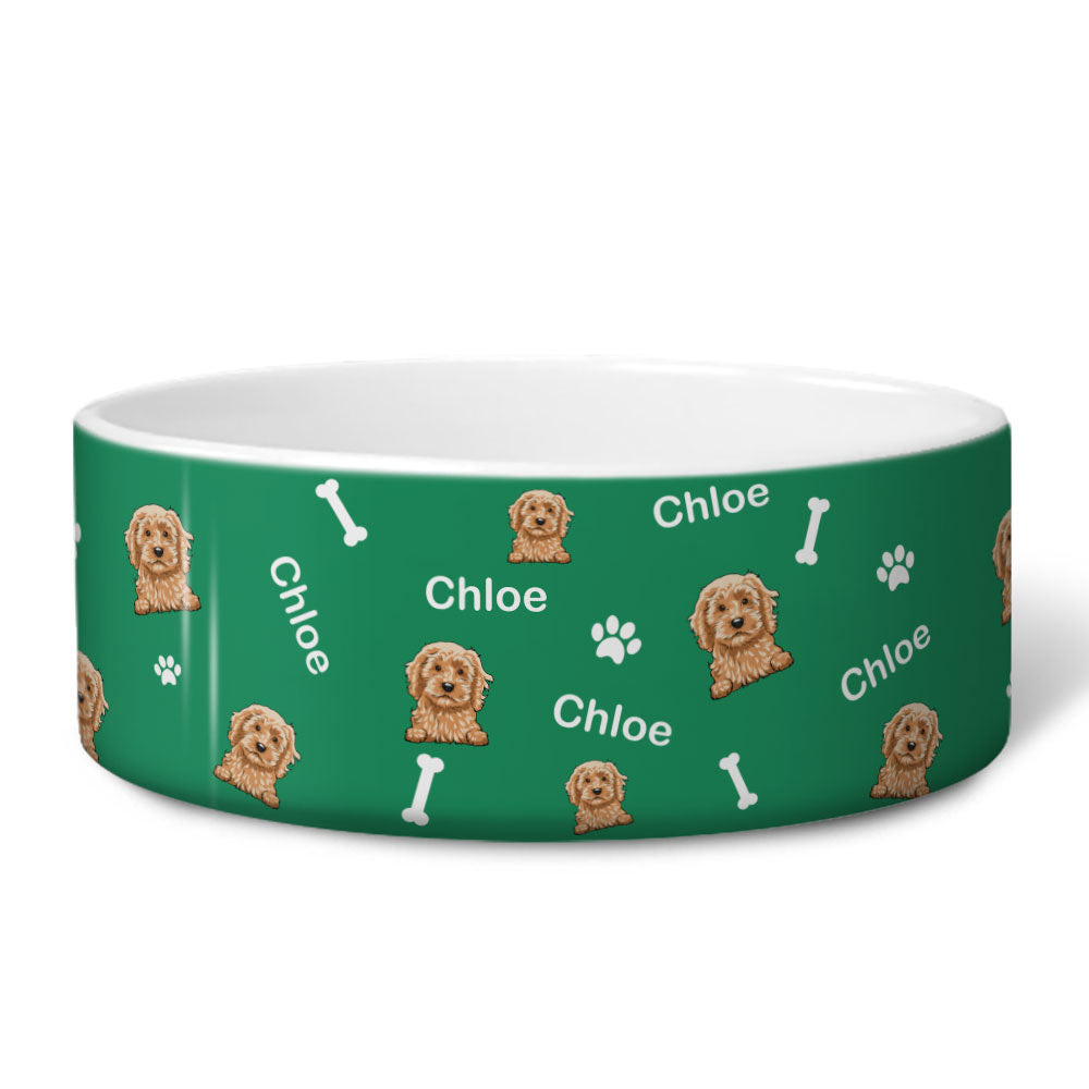 Dog Pattern - Personalized Ceramic Pet Bowl