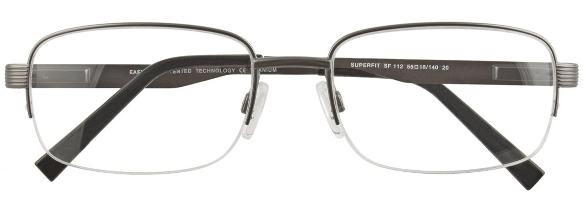 aspex eyewear easyclip sf112 stainless steel semi rimless thin eyewear glasses classic traditional soft rectangular men male style matte gunmetal silver grey front view