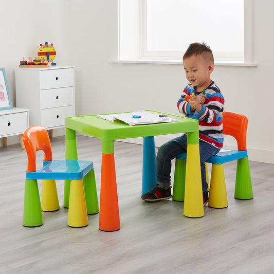 Chunky & Funky Plastic Kid's | Children's Activity Table & 2 Chair Set | Multicoloured