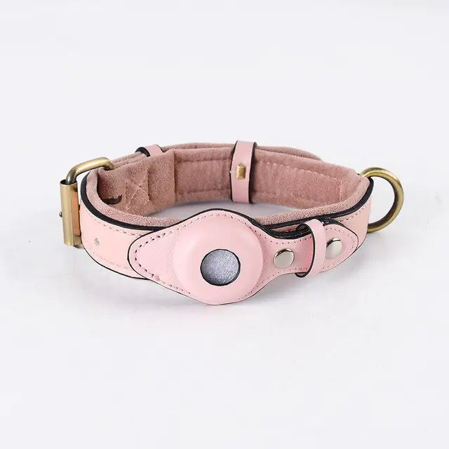 Leather Anti-Lost Dog Collar Pink M