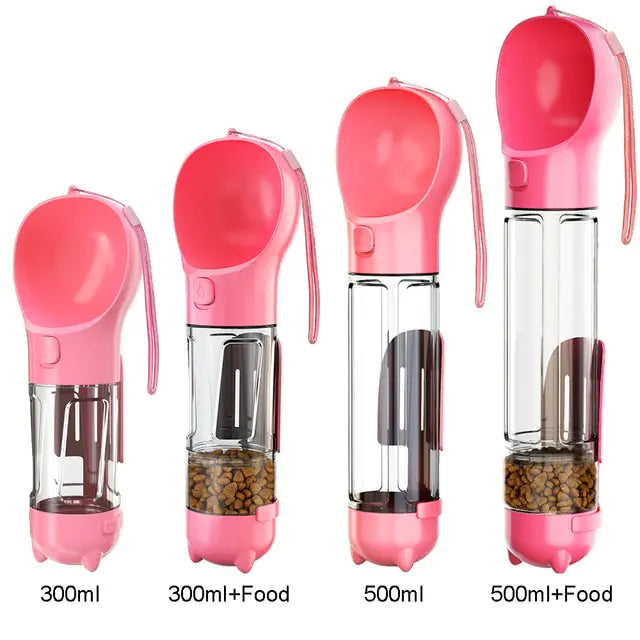 Multifunction Water Food Pet Bottle Pink 500ml with Food Box