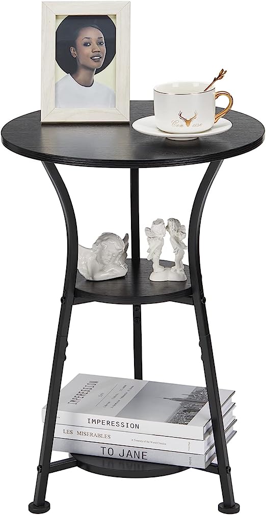 Small Round End Table for Narrow and Small Space, 3-Tier Round Accent Couch Beside Table