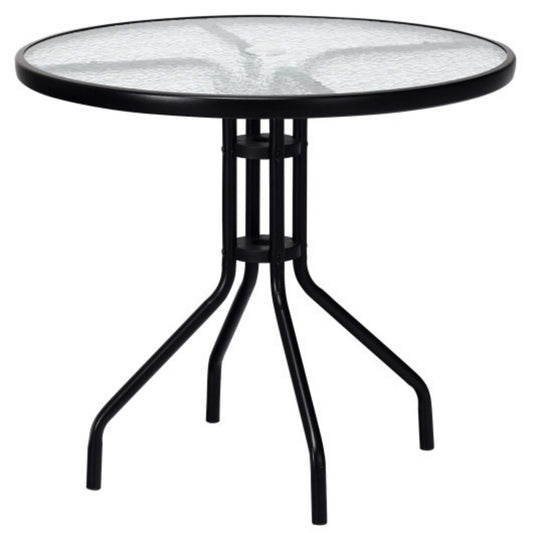 Clihome 32 in. D x 28 in. H Round Metal Outdoor Patio Table with Tempered Glass Top - $50