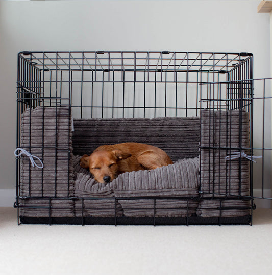 Discover our Luxury Full Dog Crate Bumper, in Dark Grey Essentials Plush . The Perfect Dog Crate Accessory, Now Available at Lords & Labradors