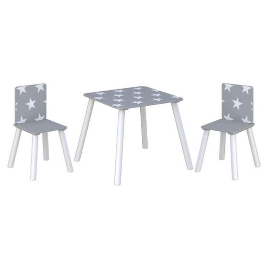 Kids Wooden Table and Chairs Set | Shooting Stars | White & Grey