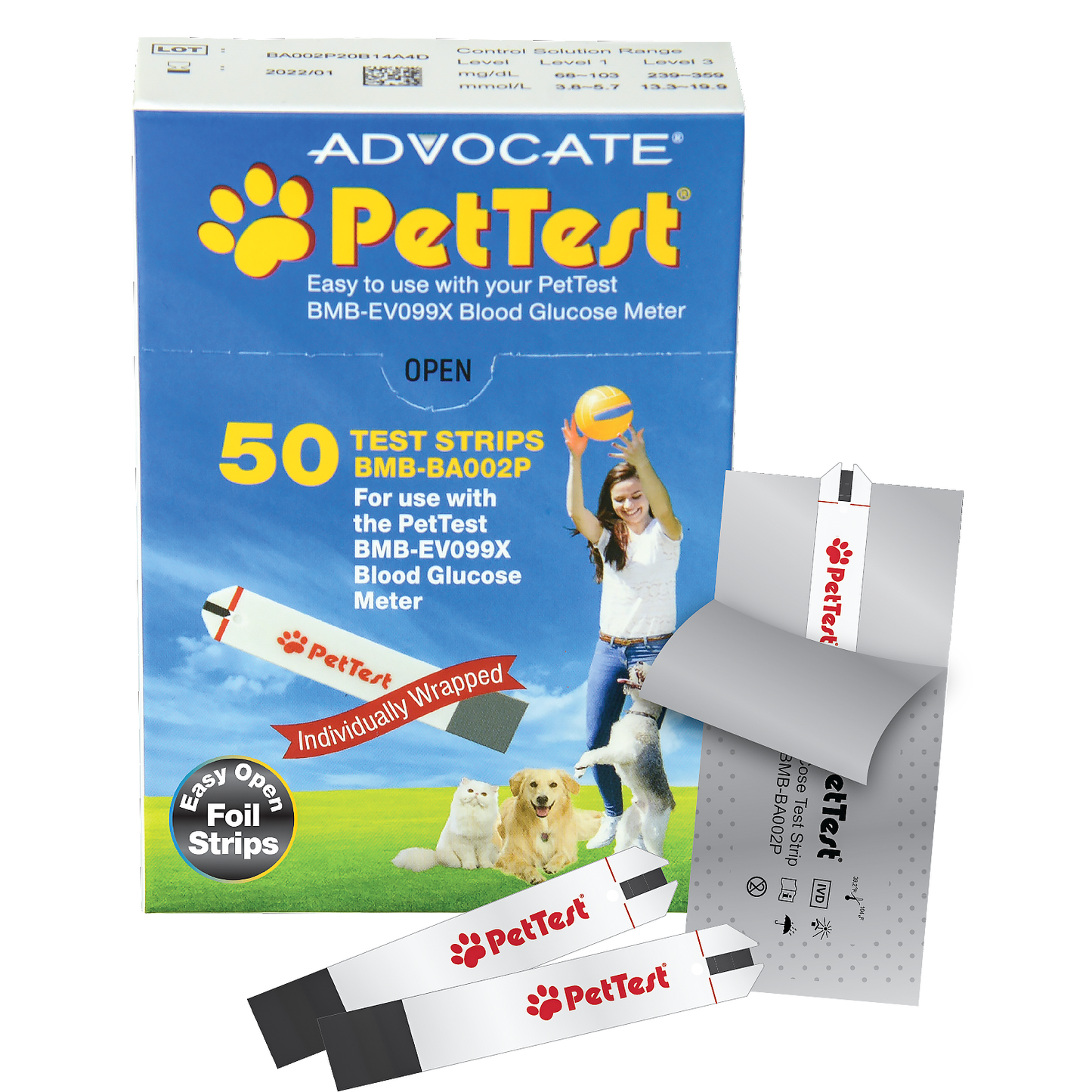 PetTest Diabetes Blood Glucose Tests Strips for Dogs and Cats for use with PetTest Glucose Monitor (50 Strips)